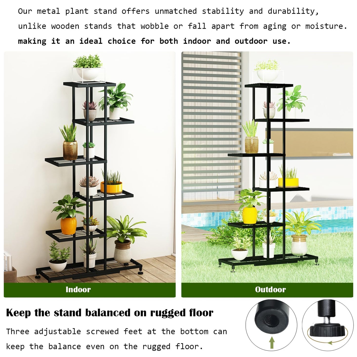 Metal Plant Stand, 6 Tier 12 Potted, Upgrade Multiple Plant Rack Shelf Organizer, Indoor Planter Display Shelving Unit for Patio Garden Corner Balcony Living Room