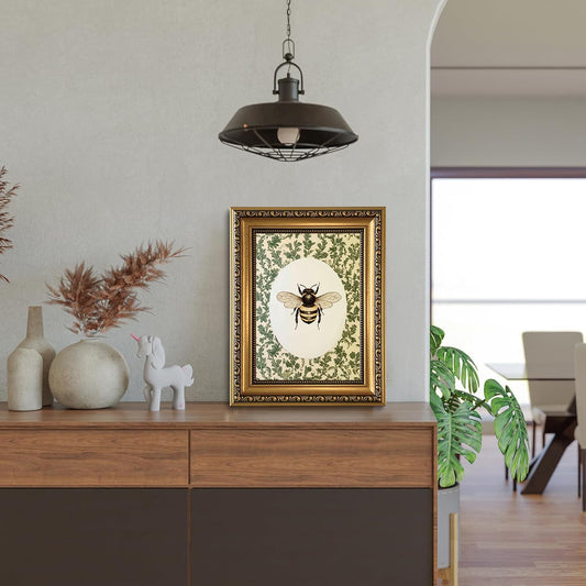 Gold Framed Wall Art Vintage Bee Canvas Wall Art Cottagecore Floral Prints Rustic Botanical Insect Picture Garden Bumblebee Farmhouse Decor for Living Room Bedroom, 8x10
