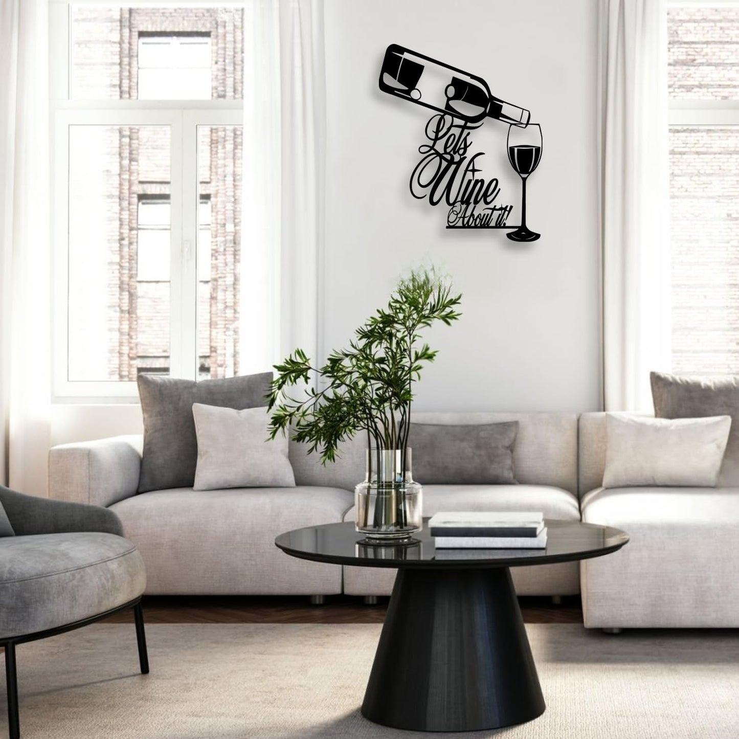 LIYOUYA Wine Bottle Glass Metal Wall Decor - Wine Logo Decor Black Wall Art Home Decor for Living Room, Dining Room, Bar (Black)