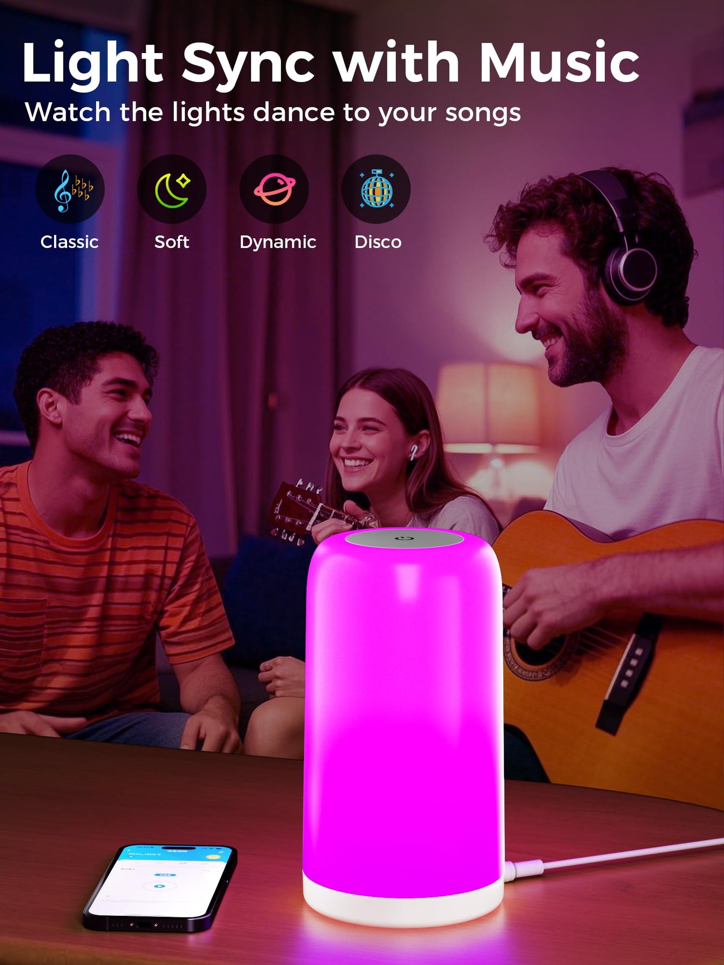 VOLIVO Smart Touch Bedside Table Lamp, Dimmable Night Lamp, Plug-in Table Lamp, Timing Function via Bluetooth Connection APP, Suitable for Living Room, Bedroom, Nursery, Office - Home Decoration Gift.
