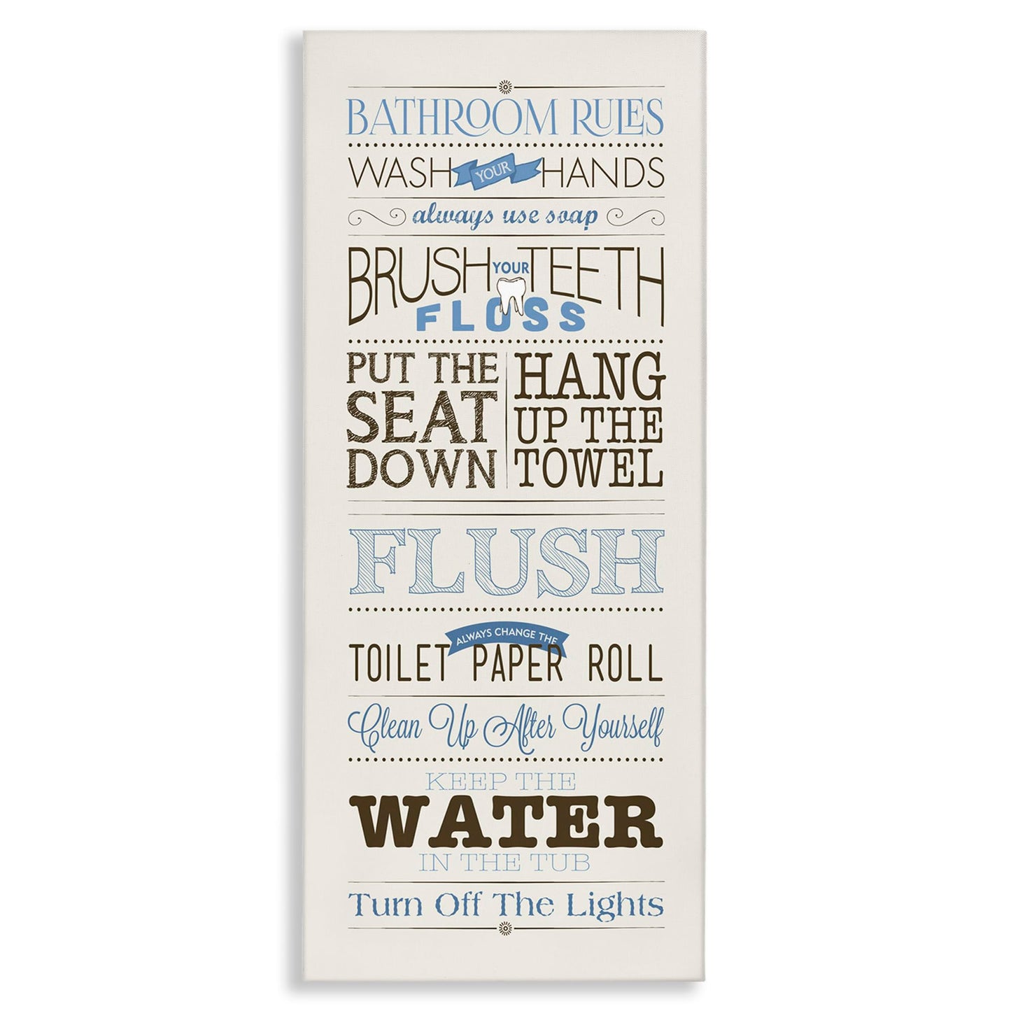 Stupell Industries Rules Blue and Black Print Bathroom, Design by Stephanie Workman Marrott Wall Art, 13x30, Beige