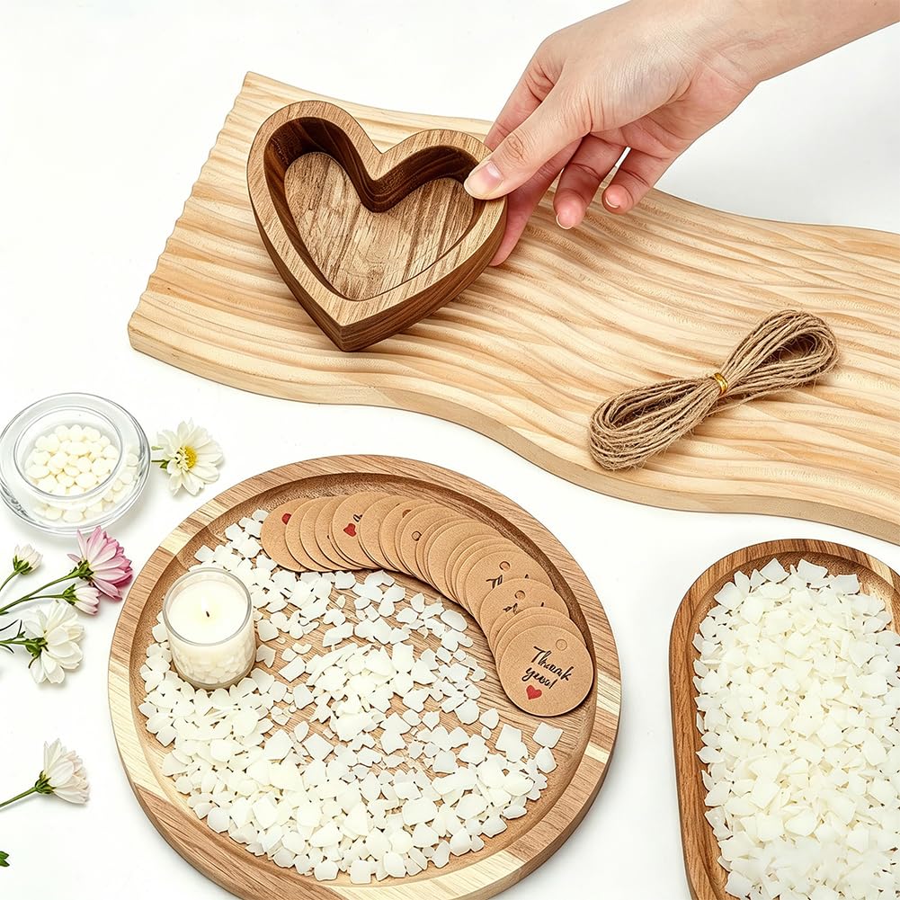 ACRNIGHEET 8 Sets Wood Heart Dough Bowls for Decor, Wood Candle Bowl, Wedding Favors for Guests Thank You Label Thoughtful Gift, Diy Energy Stone Bowl for Bridal Shower Birthday