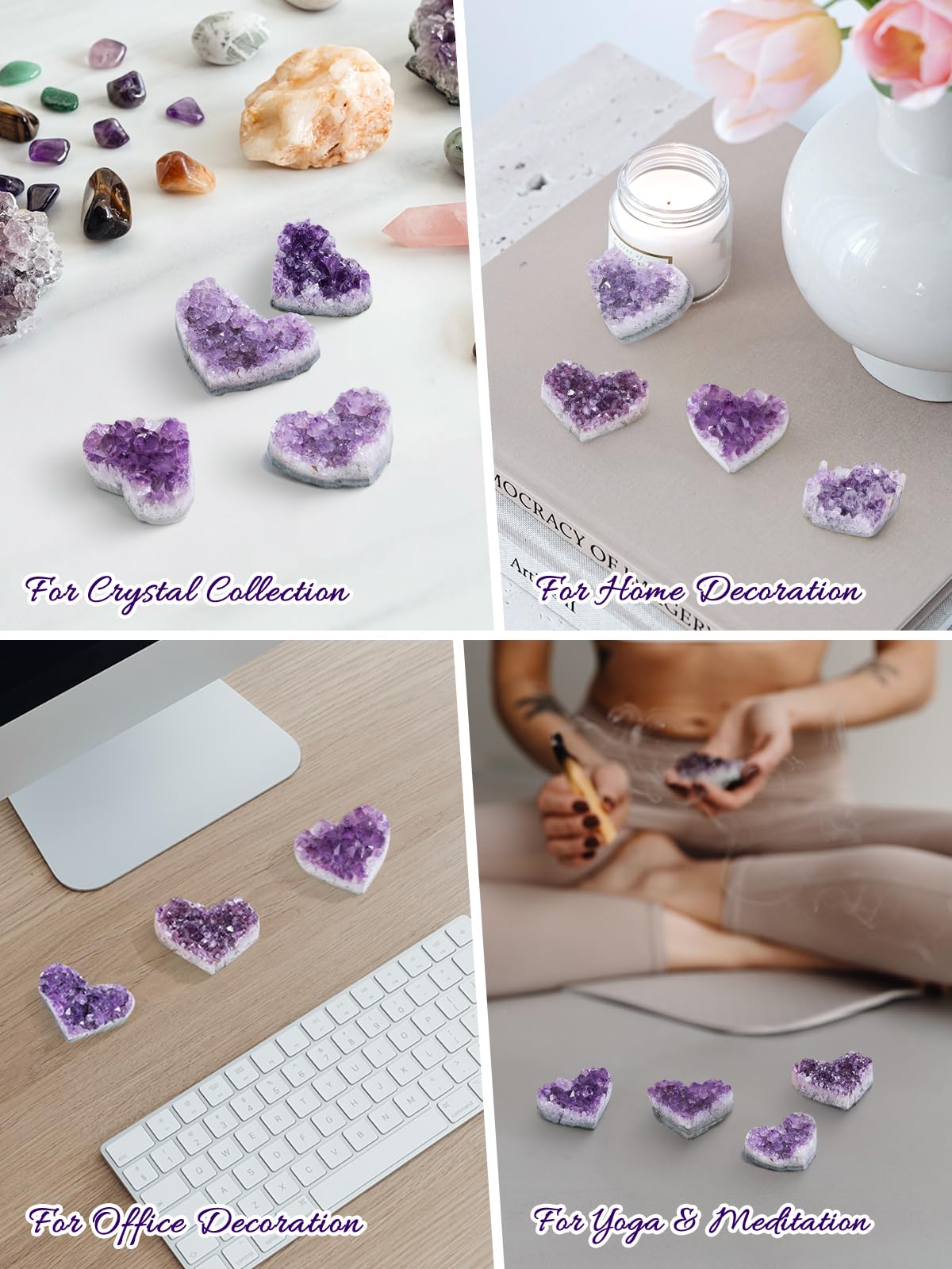 CrystalTears Amethyst Healing Crystal Geode Cluster Heart Amethyst Rock Quartz Crystals Mineral Stones Natural Raw Gemstone Specimen for Reiki Meditation Home Decor Crystal Gifts 1.97”-2.36“