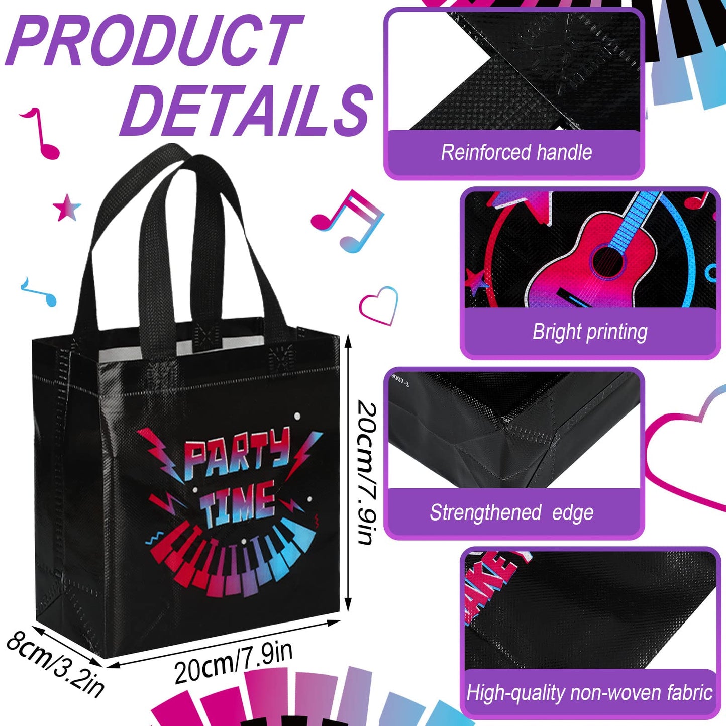 Pinkunn 20 Pcs Music Party Favor Bags Non-woven Gift Bags Music Party Favors Treat Candy Boxes for Teens Theme Gifts Supplies