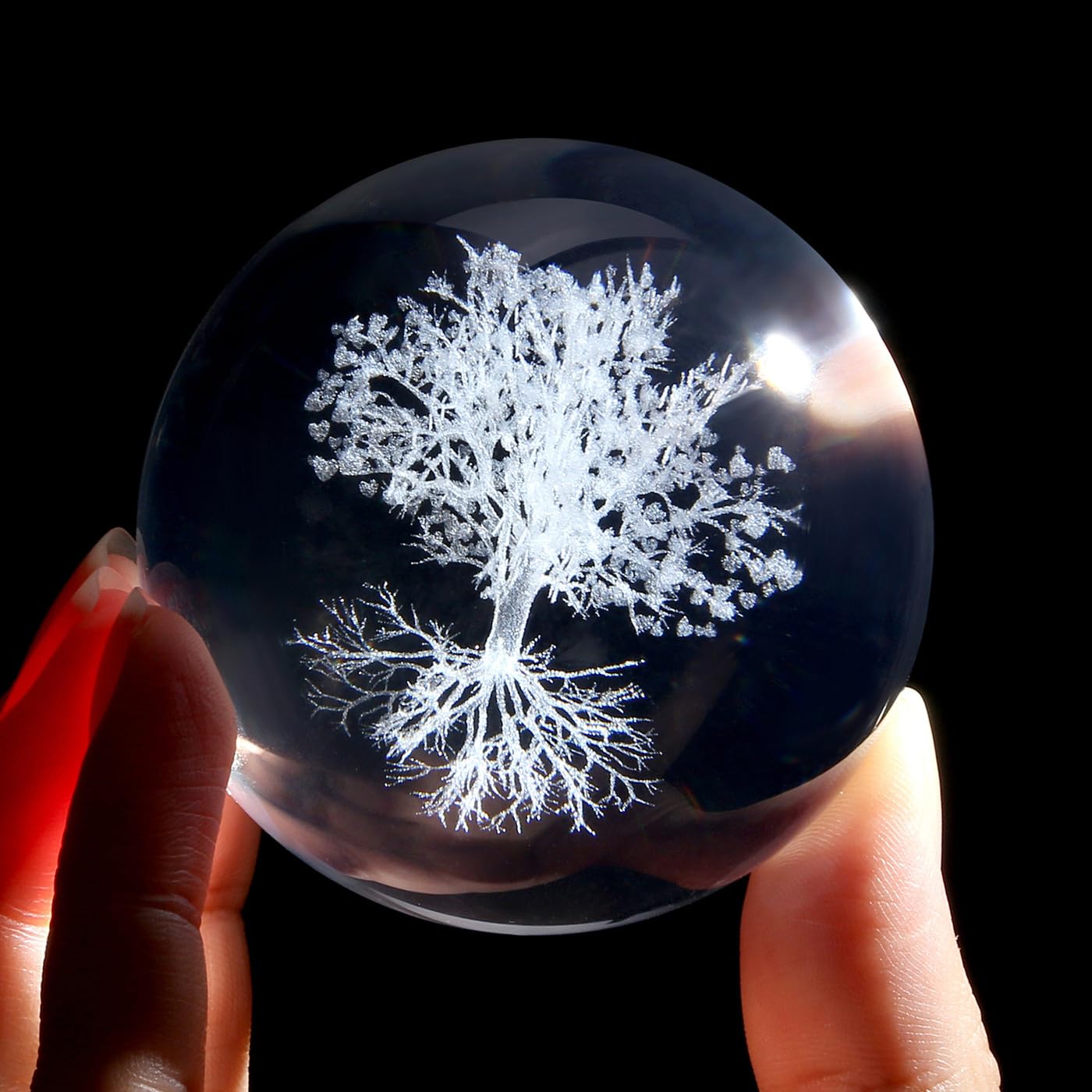 MAIBAOTA 3D Tree of Life Decor 2.4 Inches Crystal Ball Crystal Tree of Life Meditation Spiritual Gifts for Women Glass Figurines Sphere