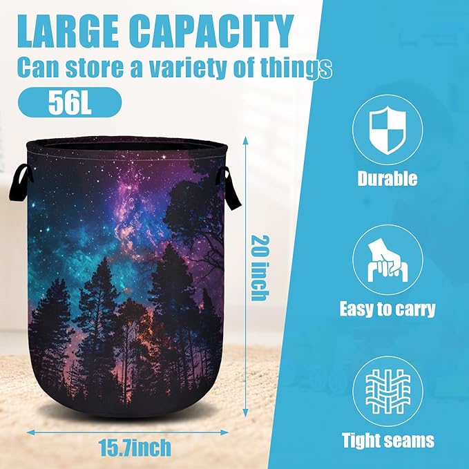 Purple Galaxy Forest Laundry Basket, Laundry Hamper Collapsible Oxford Cloth
