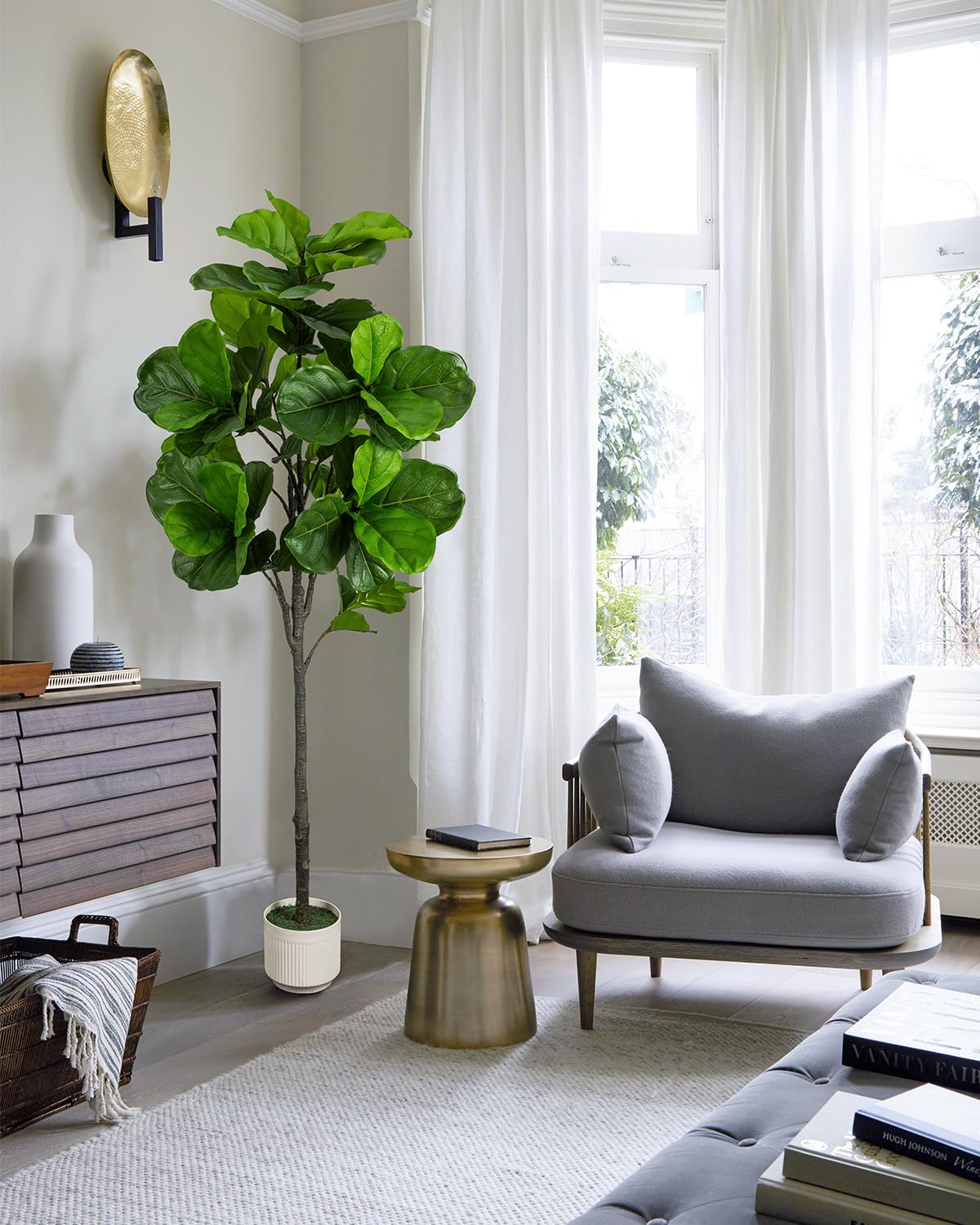LuceAlberi Artificial Fiddle Leaf Fig Tree 6FT - Large Fake Tree with White Planter, Tall Faux Ficus Lyrata Tree Floor Plants for Indoor Home Decor Office Living Room Housewarming Gift, 1Pack