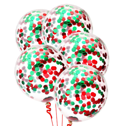 Green Red Confetti Balloons 25 Pcs, 12 Inch Thickened Clear Latex Balloon with Confetti Inside for 2025 Christmas Decorations Baby Shower Birthday Party Decorations Supplies