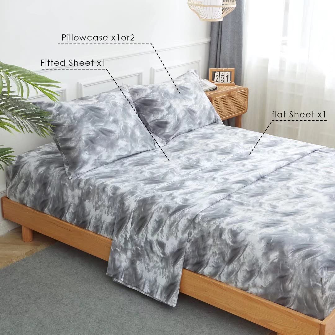 Queen Size Sheets Set 4PC - Soft Cooling 1800 Thread Count Micro Printed Sheet, 8 - 17 Inch Deep Pocket Breathes Better, Hypoallergenic, Wrinkle, Machine Washable Grey Marble Patterned Double Bedding