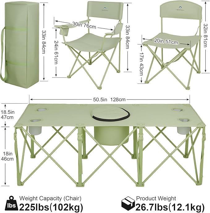Camping Chair Set of 3, Outdoor Folding Camping Chairs