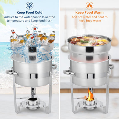 GarveeHome 7QT Soup Chafer Set of 4, Stainless Steel Round Soup Warmer with Pot, Notched Lids & Fuel Holders, Commercial Food Warmer for Buffets, Events and Party Service