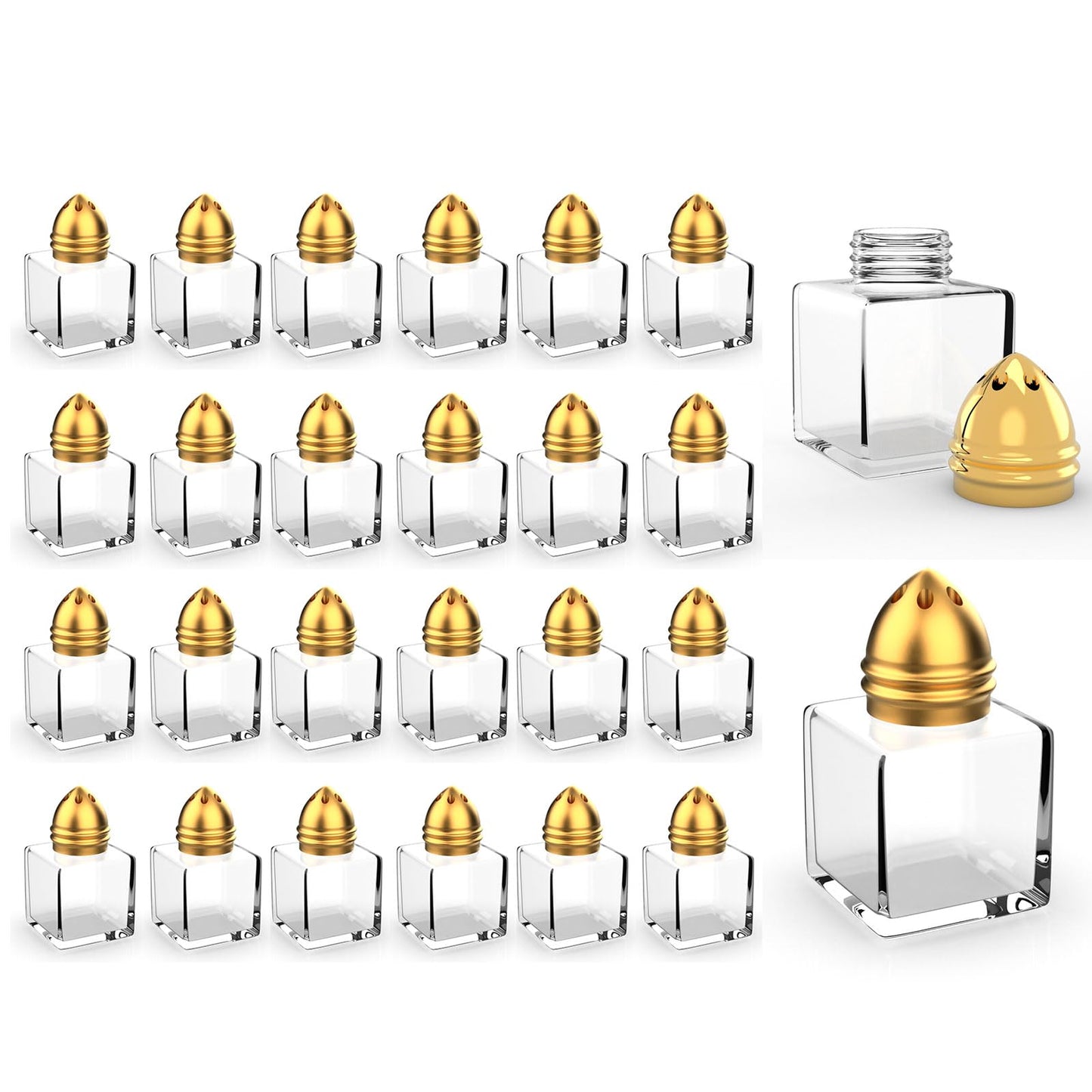 24 Pack Mini Salt and Pepper Shakers, 0.5 oz Glass Cube Shape Spice Shaker with Funnel, Seasoning Jars for Wedding Party Restaurant Home Kitchen