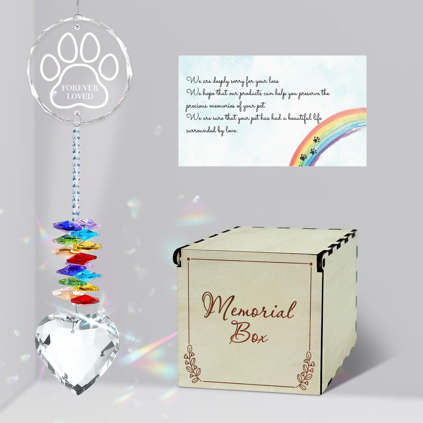 Pet Crystal Memorial Suncatcher, Rainbow Bridge Sympathy Gift for Loss of Dog, Cat, Thoughtful Gift for Pet Passed Away, Crystal Ball Window Hanging Suncatcher for Remembrance PS117