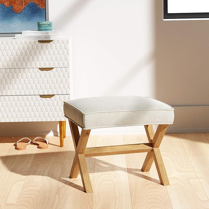 Amazon Basics Small Ottoman Foot Rest, Mid-Century Modern X Square Polyester