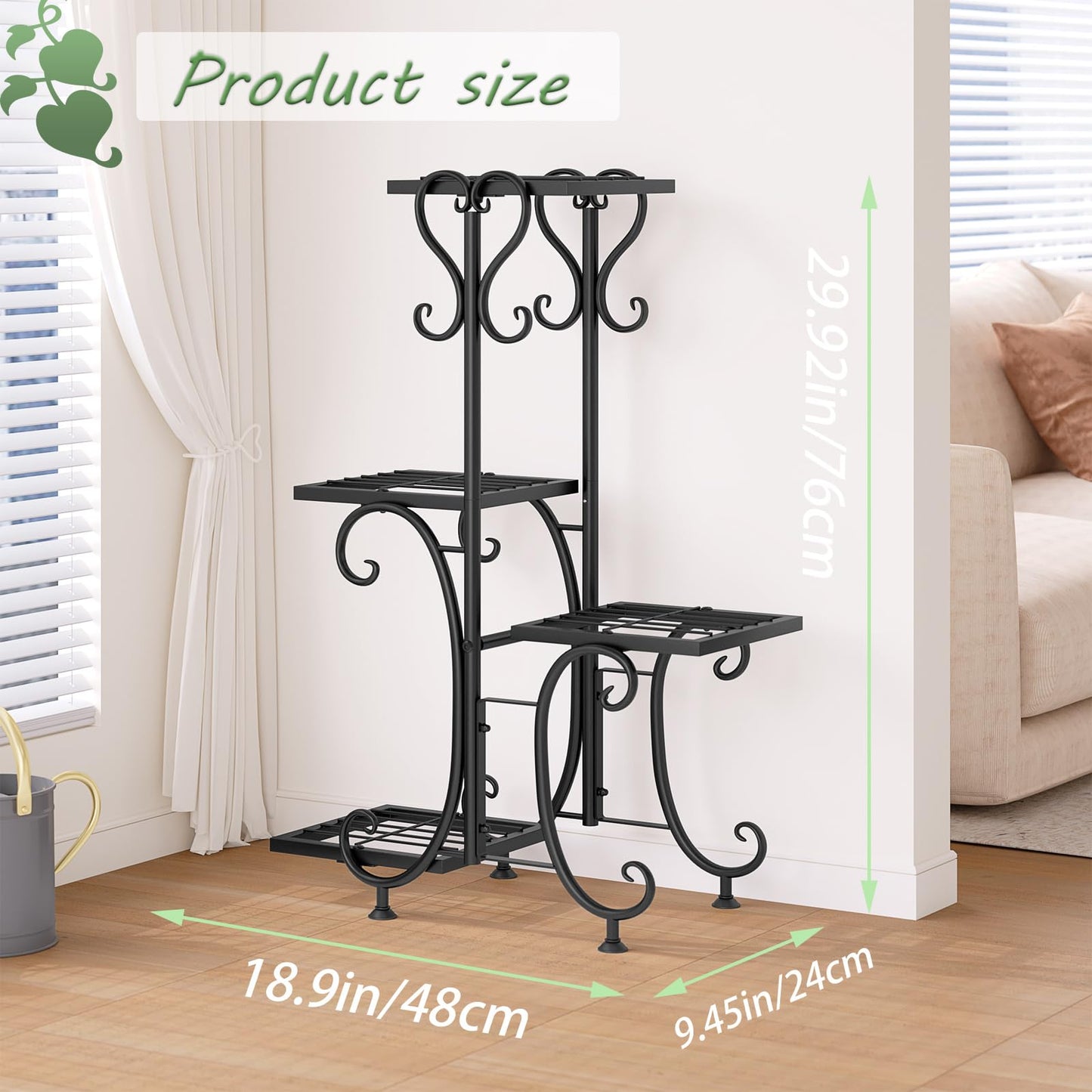 INGIORDAR Plant Stand Indoor Outdoor Shelf 4Tier Metal Holder Pot Rack Multiple Plants Stand Tall Flower Shelf Corner Living Room Garden,Black (Black, 4 Pots)