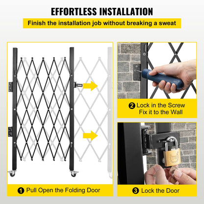 VEVOR Single Folding Security Gate, 61" H x 71" W Folding Door Gate, Steel Accordion Security Gate, Flexible Expanding Security Gate, 360° Rolling Barricade Gate, Scissor Gate/Door with Padlock