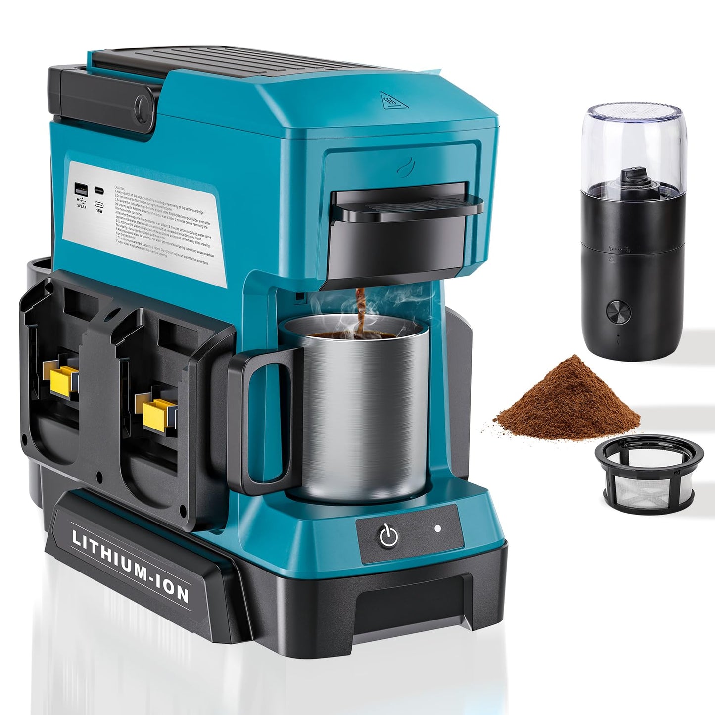 Taingwei Cordless Coffee Maker for Makita 18V Battery, Portable Drip Coffee Maker with Electric Coffee Grinder for RV, Camping, Travel, Car, Hiking (Battery Not Included)