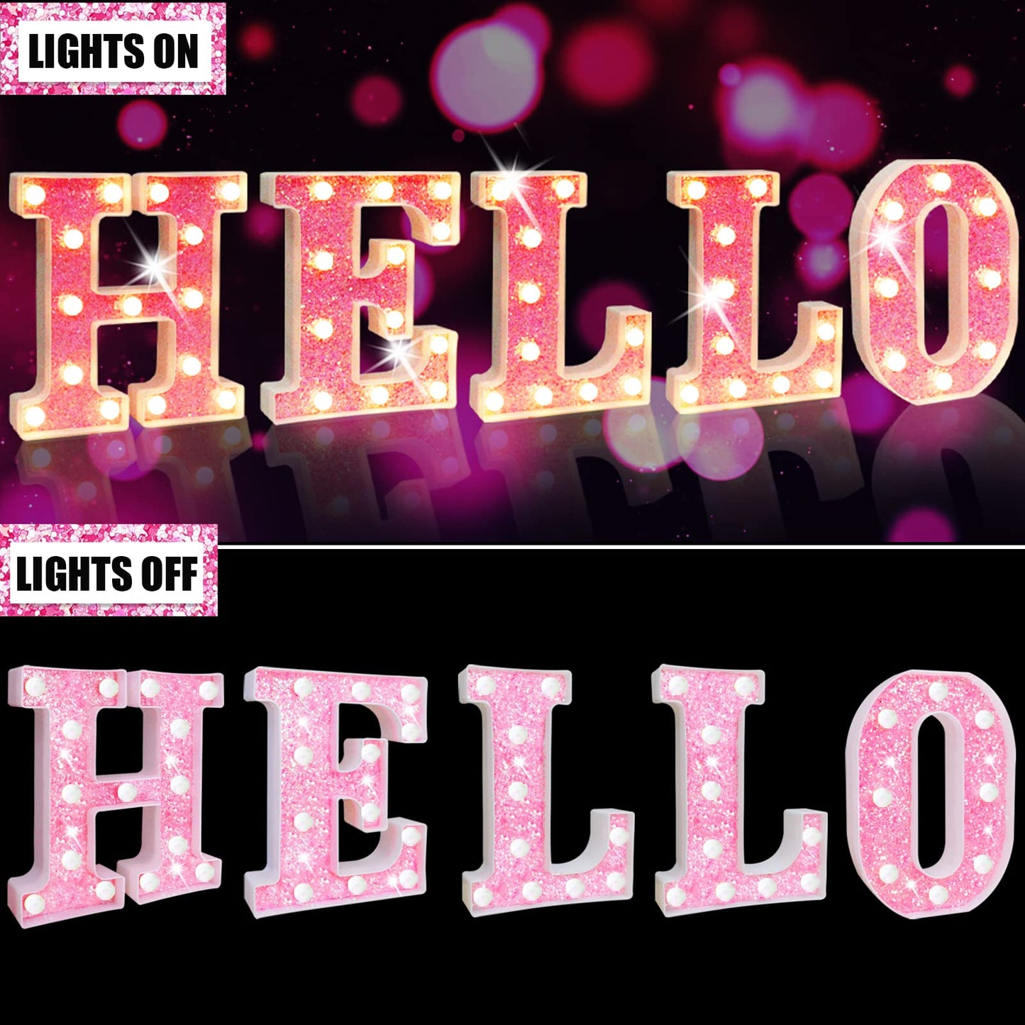 Pink Light Up Letters, Glitter Alphabet Letter Sign Pink LED Marquee Letter Lights Battery Powered for Night Light Girls Bedroom Birthday Party Wedding Home Christmas Decorations Gift for Her-Pink &
