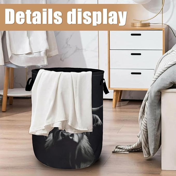 Highland Cow Laundry Basket, Foldable Waterproof Black Laundry Hamper Tote Bag
