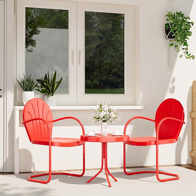 3 Piece Bistro Set, Anti-Rust Table and Chairs Set of 2, Waterproof Retro Metal