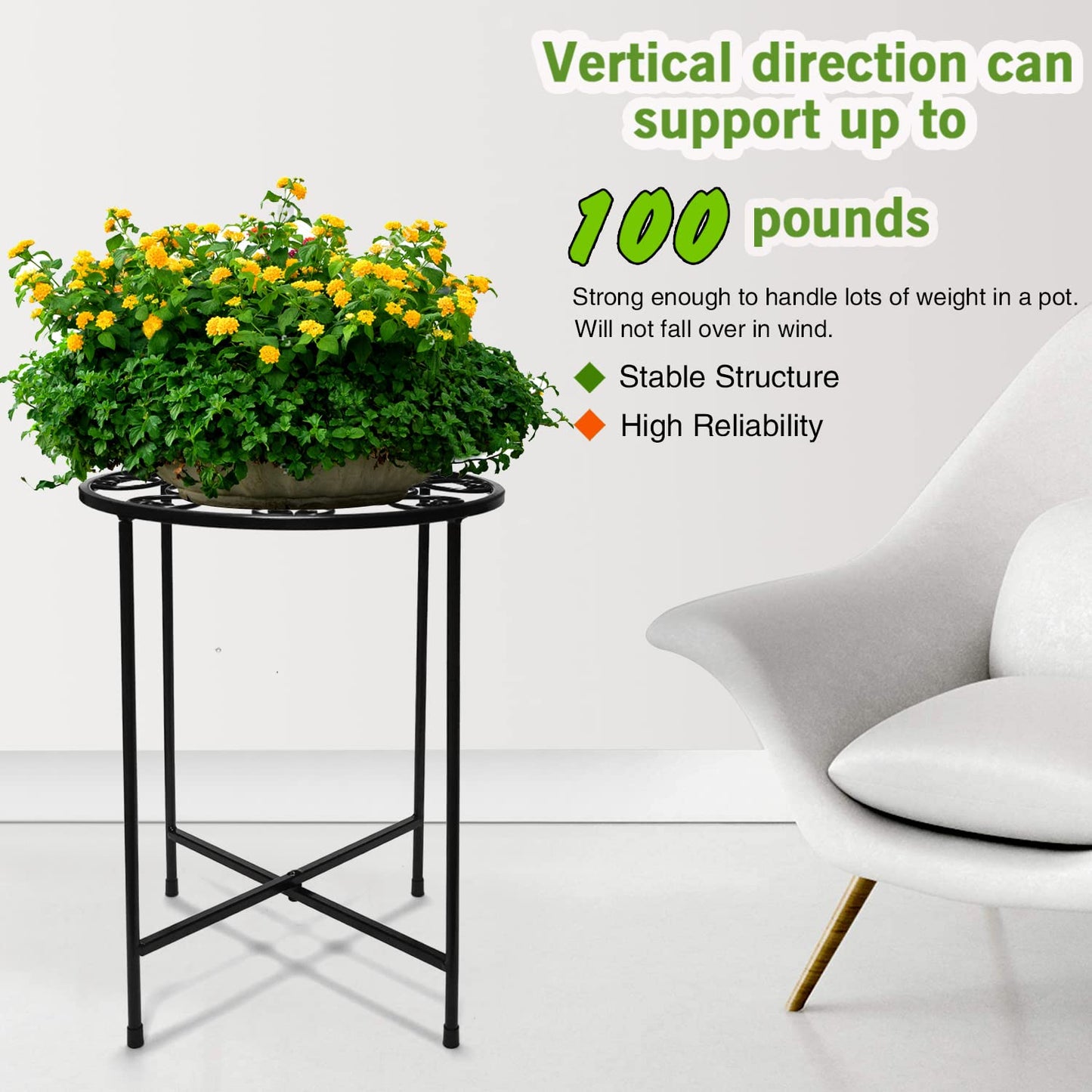 KABB Metal Plant Stand, 15'' Tall Flower Pot Stand Set of 2, Modern Rustproof 10-inch Round Outdoor Plant Stand | Iron Art Flower Stand | Plant Stool, Decorative Black Plant Stands for Indoor Plants
