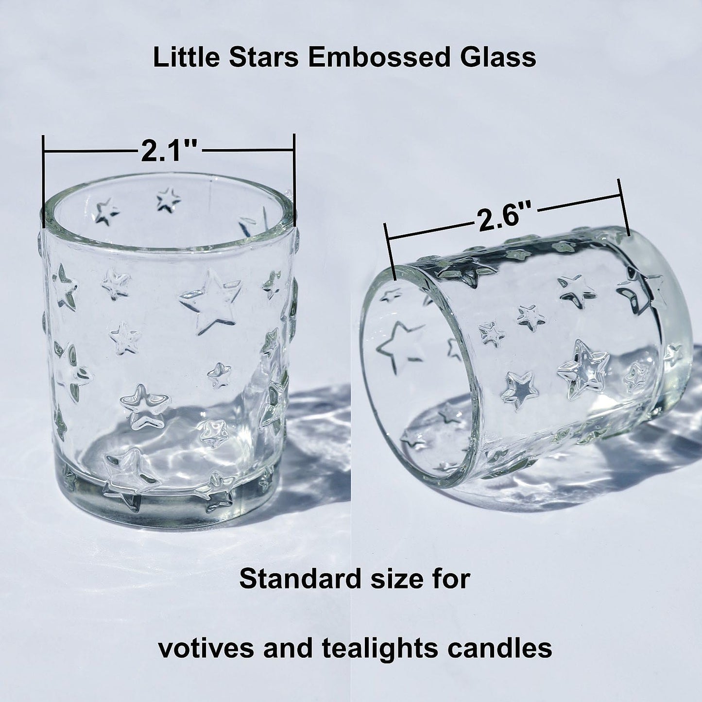 VOHO Votive Candle Holders Bulk Sparkle Stars Design for Centerpiece Table Decorations, Clear Tea Lights Candle Holder Set of 12 for Christmas Themed Party, Baby Shower, Wedding
