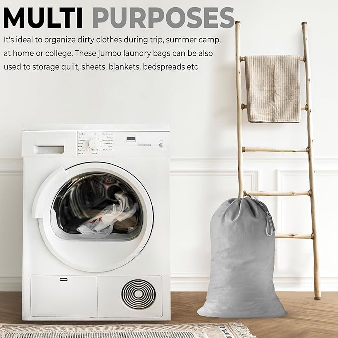 2 Pack - Extra Large Cotton Laundry Bag, Heavy Duty Large Laundry Bags 24 x 36