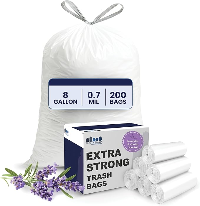 Plasticplace 8 Gallon Trash Bags │ 0.7 Mil │ Lavender and Soft Vanilla Scented