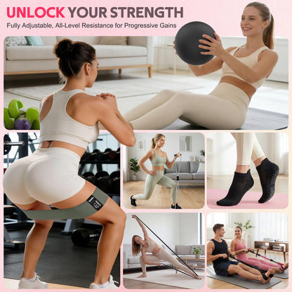 WALITO 15 PCS Pilates Kit, Adjustable Pedal Resistance Band with Handle, Figure 8 Resistance Band for Exercise Women, At Home Workout Equipment Set with Yoga Ball & Booty Bands for Full Body Gym