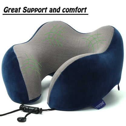 Travel Pillow,Travel Neck Pillows for Sleeping,100% Pure Memory Foam Soft Comfort & Support Pillow for Airplane/Car/Office&Home Rest Use-Pink