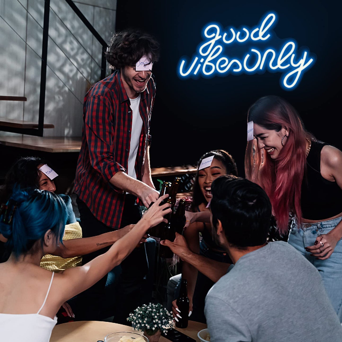 JFLLamp Good Vibes Only Neon Signs for Wall Decor Neon Lights Led Signs Suitable for Living Beer Bar Game Room Hotel Birthday Party Restaurant Christmas Unique Gift for Lover, 16.5 * 10 Inch(Blue)