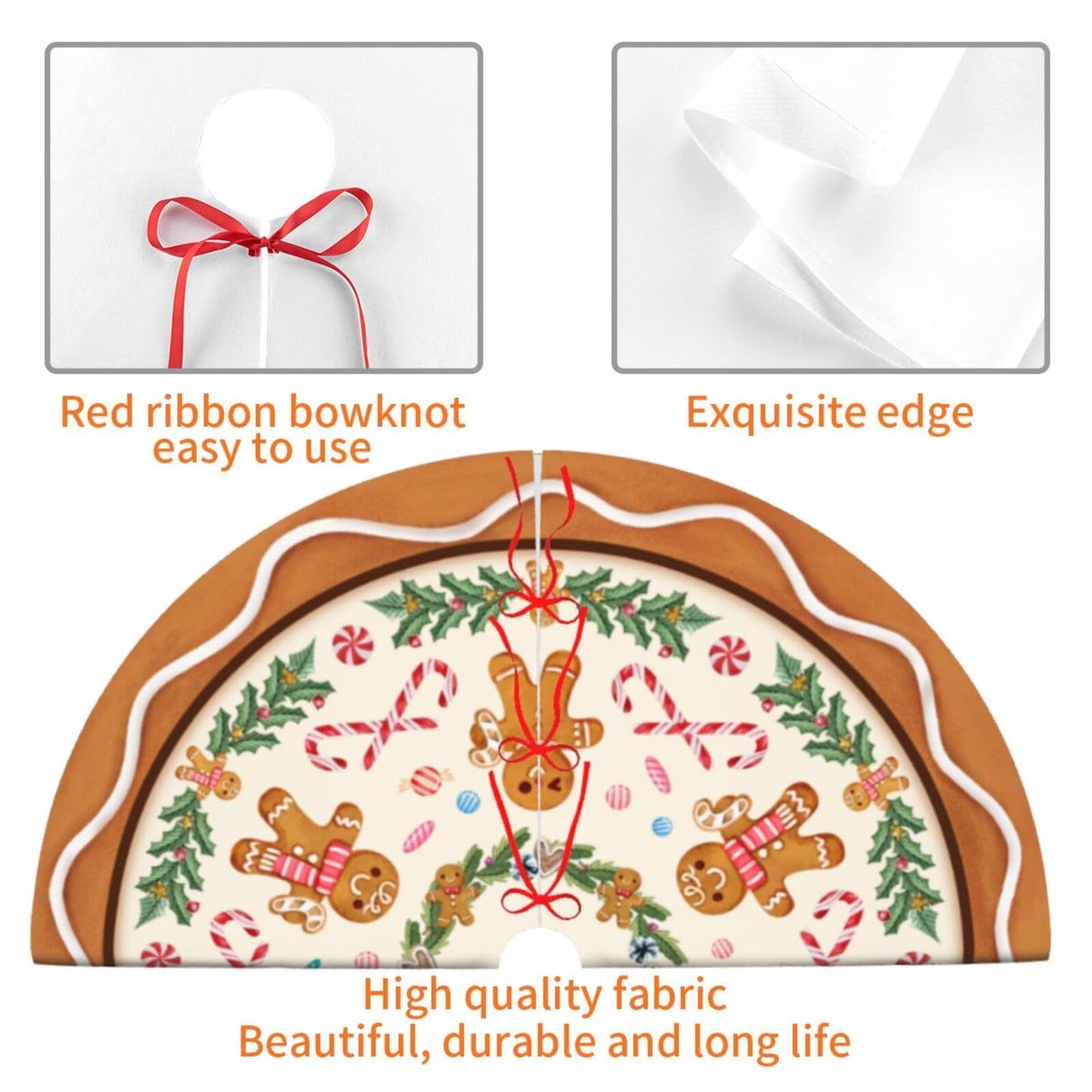 Gingerbread Man Christmas Tree Skirt Xmas Tree Mat Halloween Thanksgiving Christmas Tree Ornaments Decorations Holiday Party Indoor Outdoor 30"