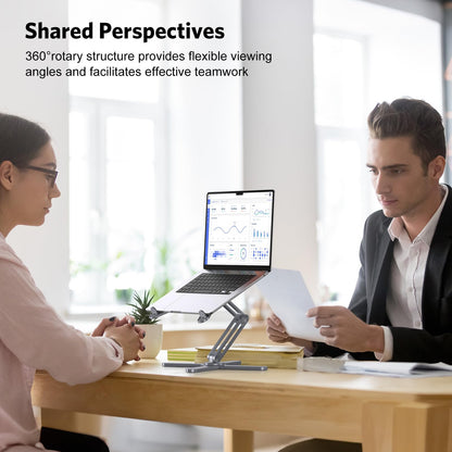 OMOTON 360° Rotating Laptop Stand Riser for Desk, Ergonomic Foldable Computer Stand Adjustable Height Angles for Collaborative Work, Easy Storage Fit Macbooks,All Laptops up to 16 inches, Silver