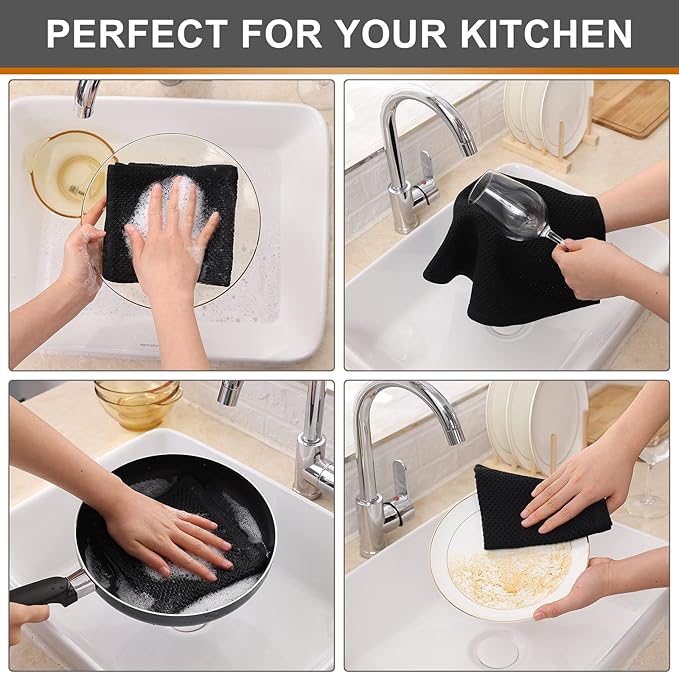 Kitinjoy 100% Cotton Kitchen Dish Cloths, 12 Pack Waffle Weave Ultra Soft