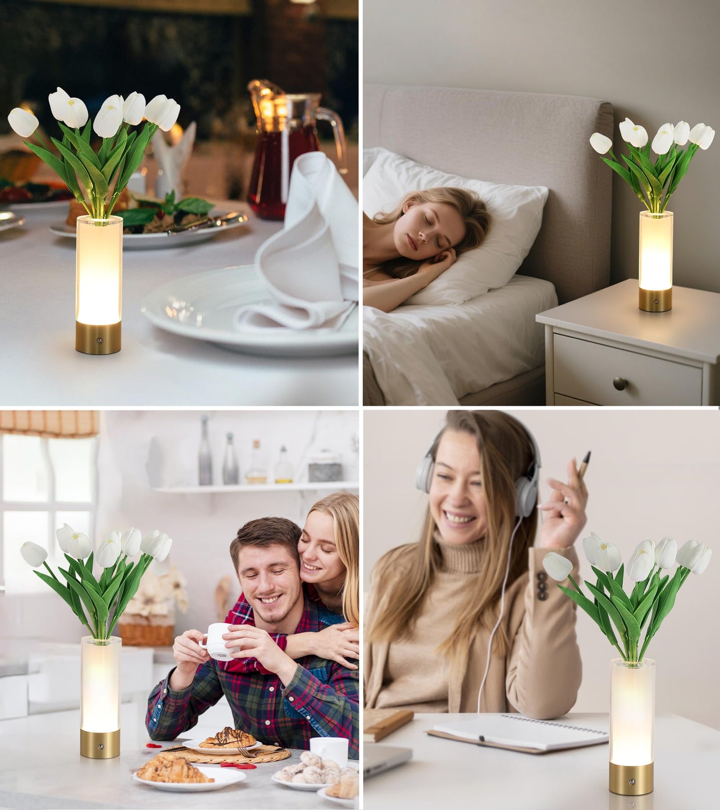AIHYING Flower Night Light,Touch Vase Lamp,Rechargeable Cordless Table Lamp,Dimming Small Mood Lighting for Dining Table/Bed Room/Bathroom/Closet,Gifts for Women/Mom, Artificial Tulips Included