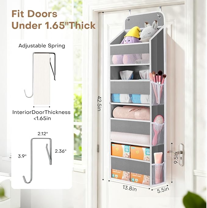 SpaceWhisper Over the Door Organizer, 4 Large Pocket Hanging Storage Organizer