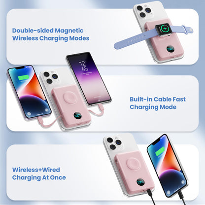 Magnetic Portable Charger for iPhone with Built-in Cables, 6-in-1 10800mAh Power Bank with iWatch Charger & LCD Display,25W PD Fast Charging Battery Pack for Magsafe,iPhone 16/15/14/13/12,Apple Watch