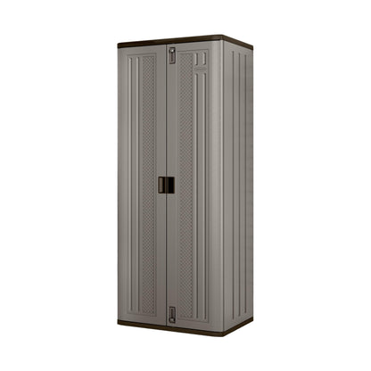 Suncast Tall Storage Cabinet, Platinum Resin Outdoor & Garage Storage Cabinet with Doors & Shelves, Plastic, Weather-Resistant, Lockable, Freestanding Utility Closet for Tools & Supplies, Made in USA
