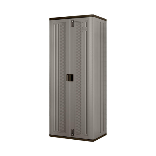Suncast Tall Storage Cabinet, Platinum Resin Outdoor & Garage Storage Cabinet with Doors & Shelves, Plastic, Weather-Resistant, Lockable, Freestanding Utility Closet for Tools & Supplies, Made in USA
