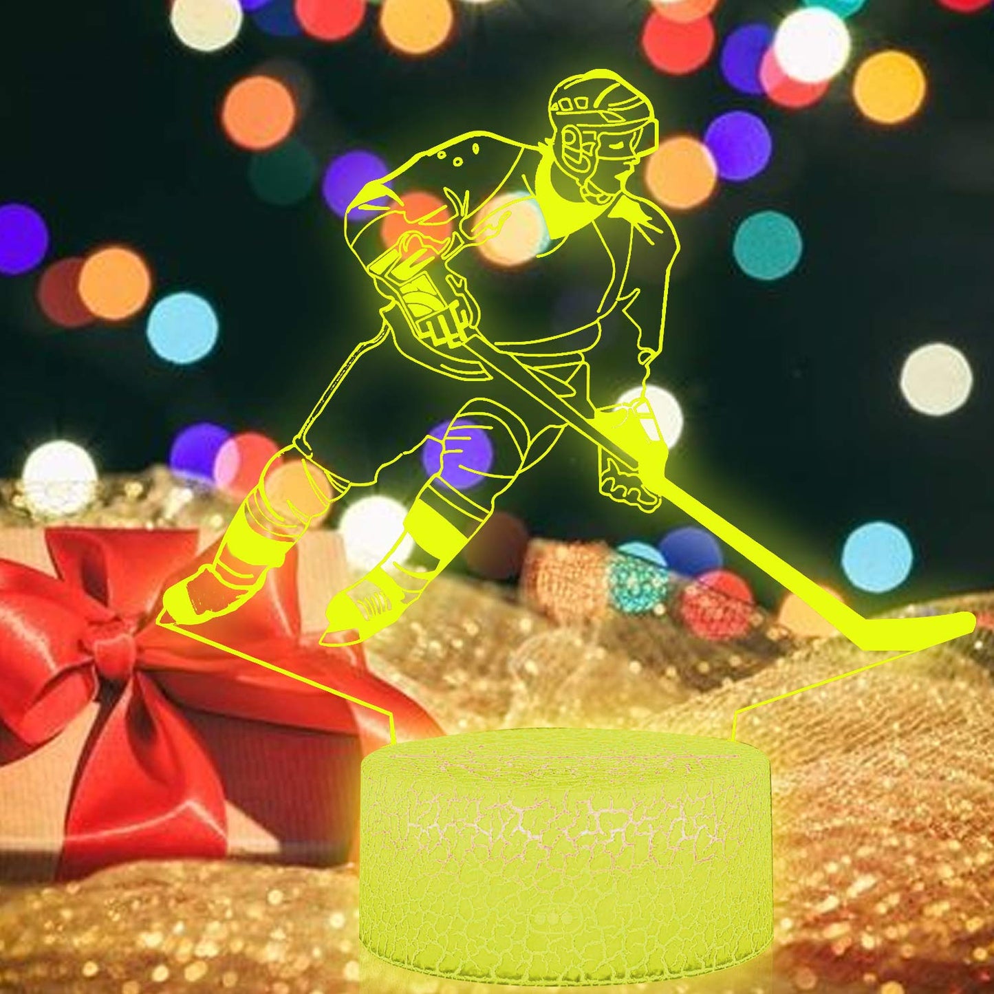 AZALCO Teenager Chrismas Gifts Xmas Gift 3D Illusion Hockey Night Light Lamp 16 Color Changing Smart Touch&Remote Control Birthday Gift for Boys and Girls Hockey Lover