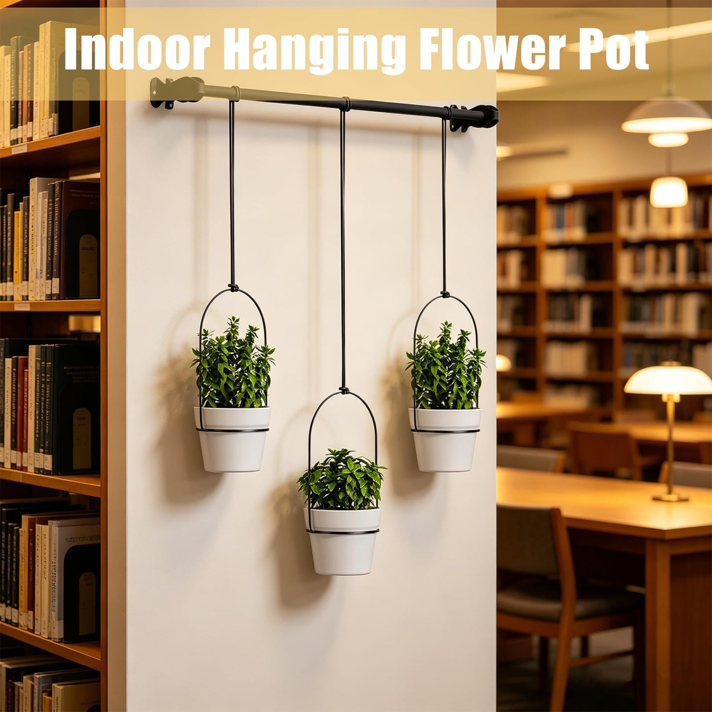 Hanging Flower Pots Set of 3, Indoor/Outdoor Plant Holder with Rod & Chain, Window Herb Garden Planter Shelves - Space-Saving Wall Mounted Pot Set for Succulents, Vines & Flowers (Black)