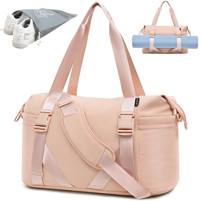 MAXTOP Gym Tote Bag for Women Pink Travel Duffle Bag with Yoga Mat Holder, Ideal for Yoga Accessories Workout Overnight Gymnastics Exercise Dance