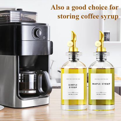 GIXSEGIE Olive Oil Dispenser Bottle with Bamboo Tray, Metal Pour Spout, Coffee Syrup & Cooking Oil Dispenser for Kitchen