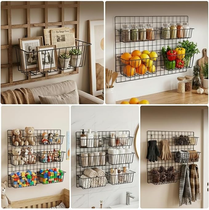 10 PCS Wire Baskets Wall Grid Panel Hanging Wire Basket Hanging Wall Baskets No