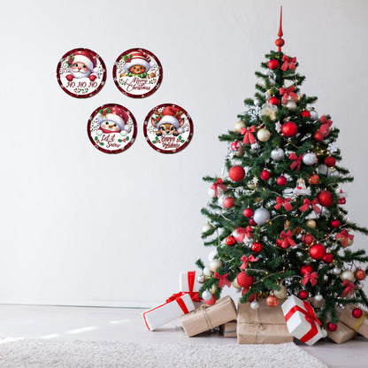 HOURIA 4PCS Christmas Wall Decorations Indoor, Merry Christmas Buffalo Plaid Wooden Hanging Wall Decor,10" Reindeer Gingerbread Man Snowman Sign,Xmas Holidays Wreath Sign for Living Room Bedroom
