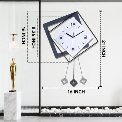 Wall Clock with Pendulum, Silent Quality Quartz Battery Operated, Metal Modern Large Wall Clocks for Living Room Kitchen Home Bathroom Bedroom Wall Decor,16x21inch(Black)