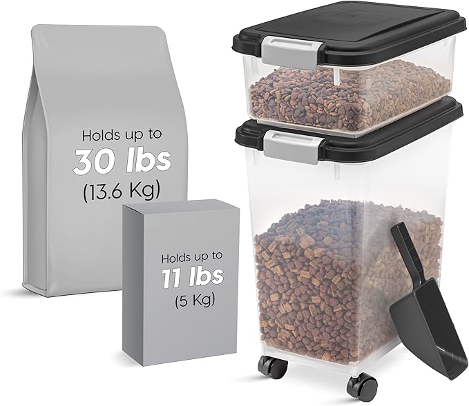 IRIS USA Dog Food Storage Container, 30 lbs & 11 lbs Combo, Cat Food Storage