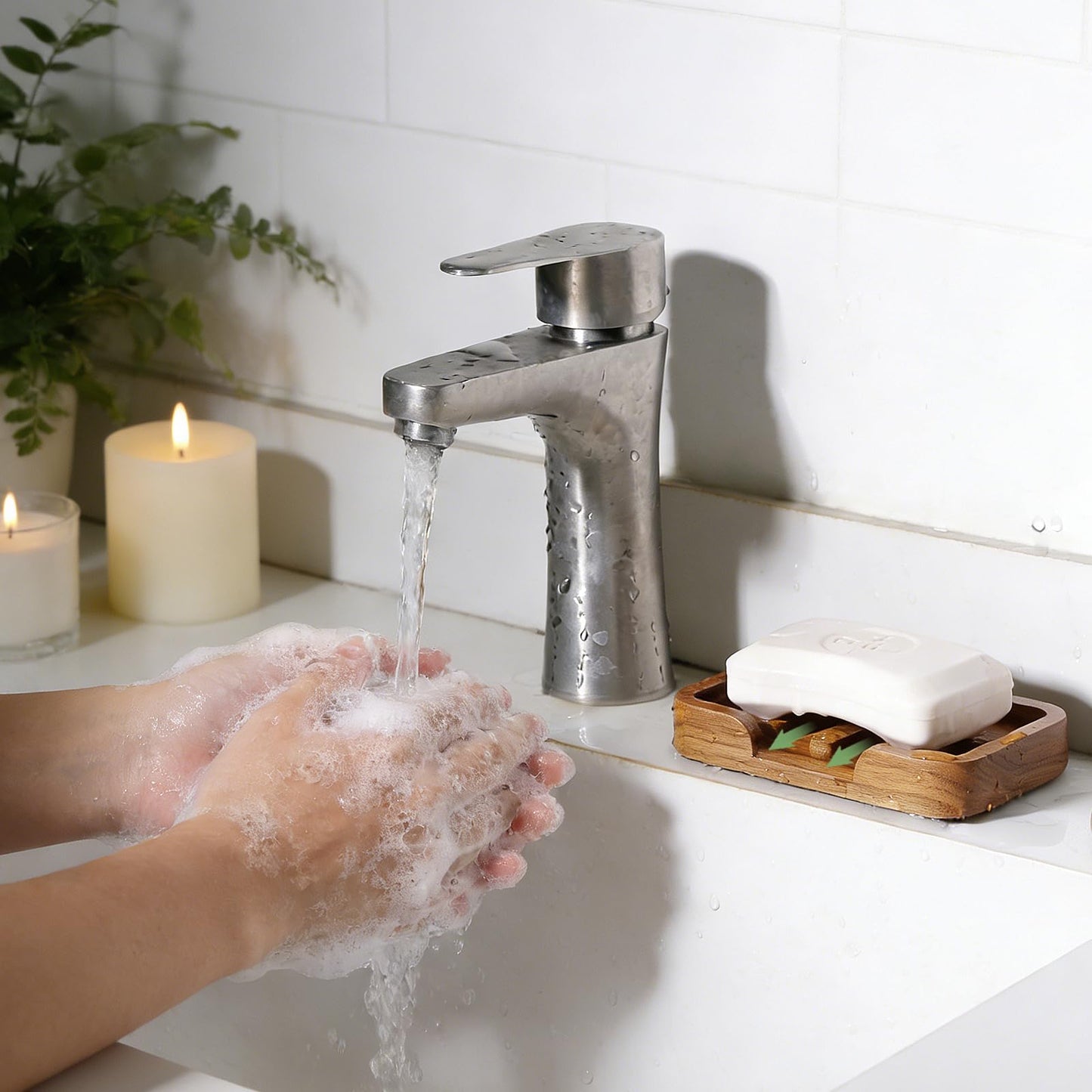 2PCS Self Draining Soap Dish by HTB,Teak Wood Soap Holder,Soap Saver for Shower, Bathroom, Sink, Kitchen and Countertop