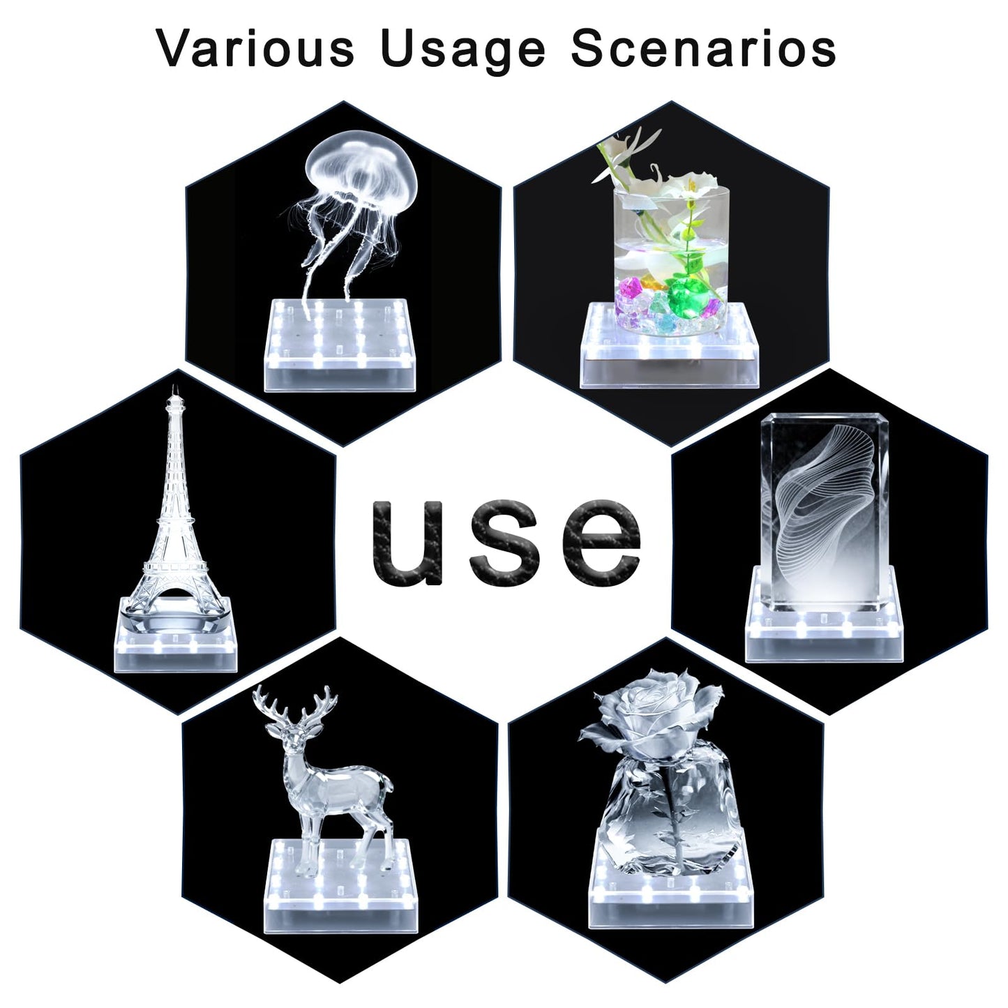 LARDUX Led Light Base - 5 inch Square Lights Display Stand for Effiel Tower Vase Crystal Glass Art LED Pedestal Base - Charging USB or Battery Powered