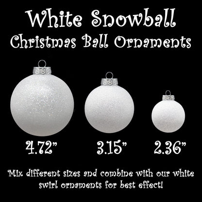 SLEETLY 28-Piece White Christmas Tree Ornaments – 12 Large 3.15” Shatterproof Glitter Snow Balls with 8 Icicles and 8 Snowflakes Set – Elegant Holiday Xmas Decorations for Farmhouse Winter Decor